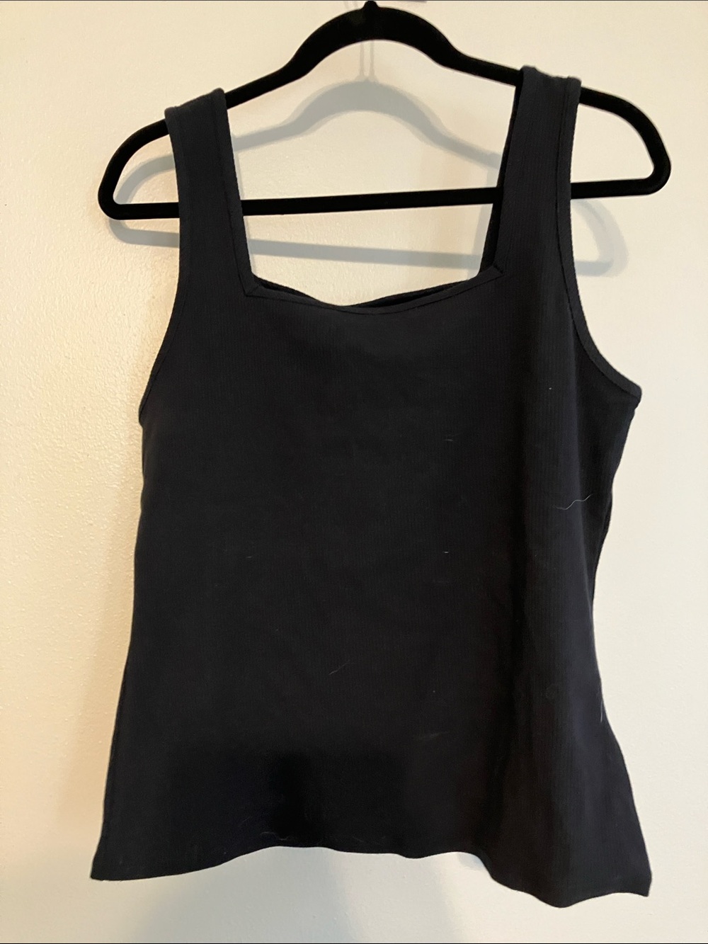 Lands' End Black Square-Neck Ribbed Tank Top Medium 10-12